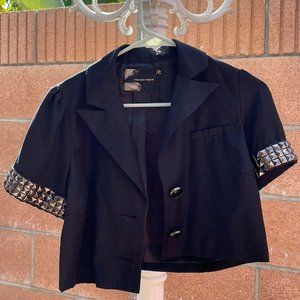 Y2K Black Crop Boxy Jacket with Stud Sleeves